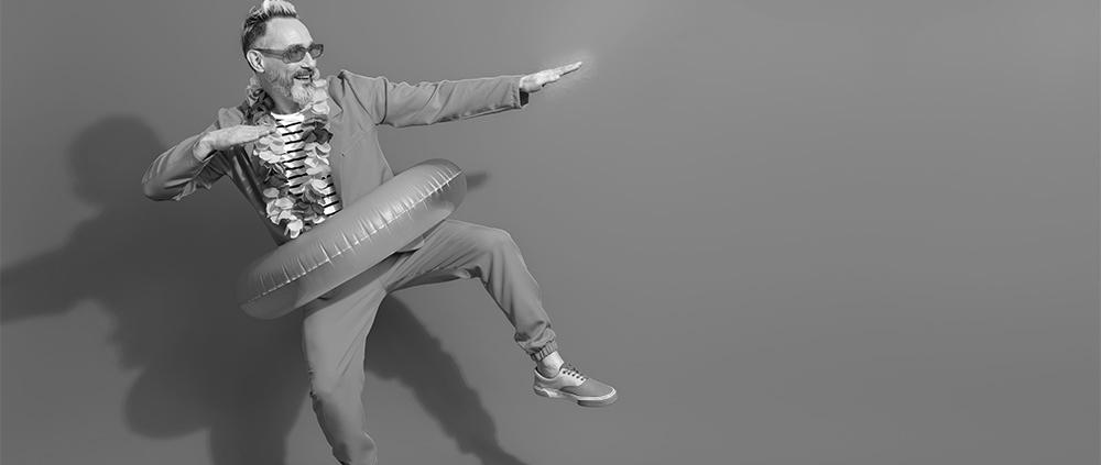 Homme bouée noir et blanc - Article Template PrestaShop - AE2 Agence