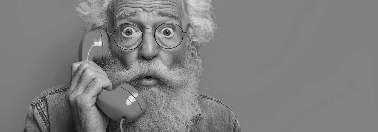 noir et blanc Vieil homme humour téléphone - AE2 Blog - Taux de conversion site web
