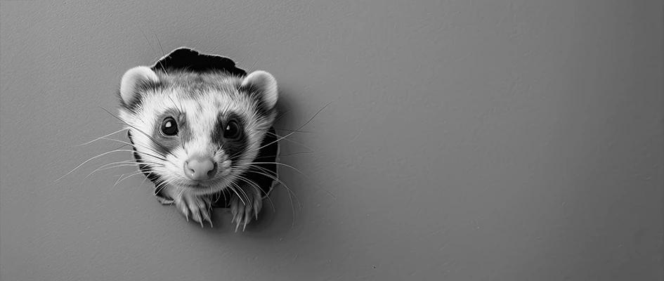Furet rigolo qui sort sa tête - Noir et blanc - Blog AE2 - animation site web