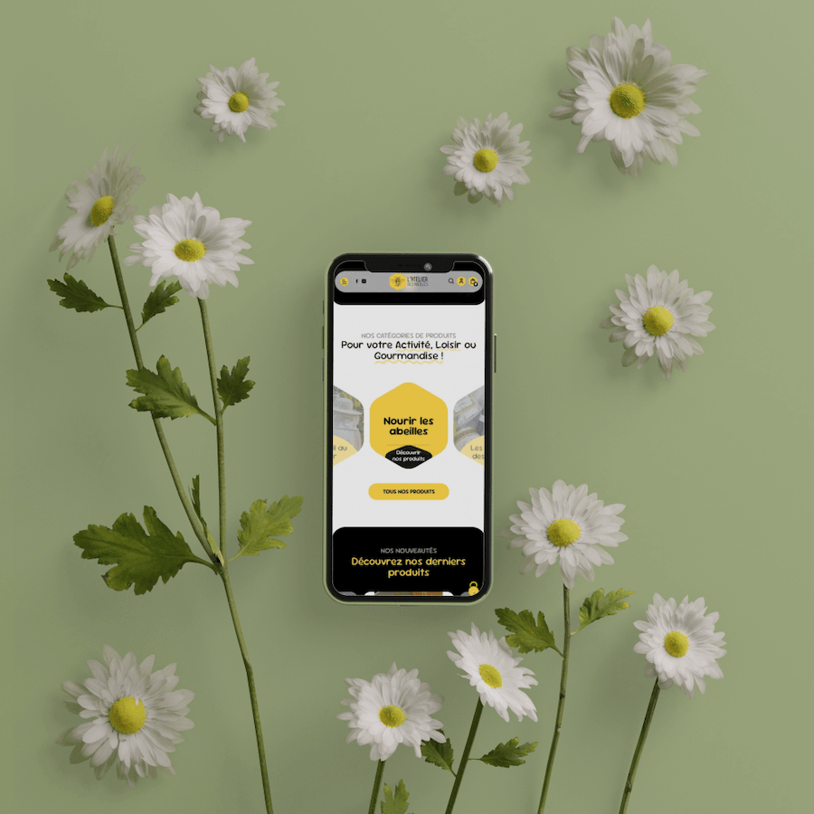 visuel mobile l'atelier des abeilles -site ecommerce prestashop- réalisation AE2